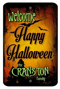 Personalisiertes Happy Halloween Willkommensschild 8" x 12" Aluminium Türkranz Familie  - Bild 1 von 6