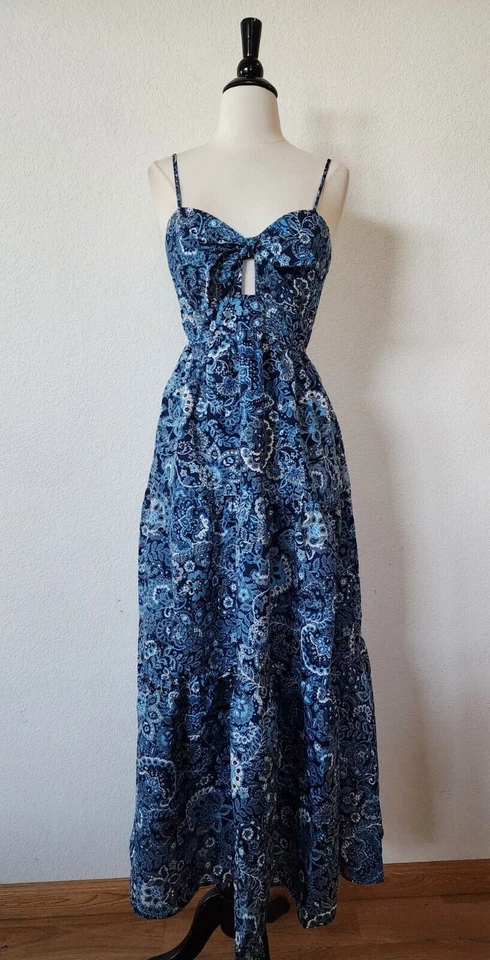 Anthropologie Maxi Dress New Size Medium Floral Blue Bridgerton Romantic Boho - Image 1 of 4