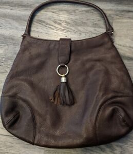 Talbots Handbags Hobo Leather Brown Shoulder Bag Tassel Zip Closure 12” X16”
