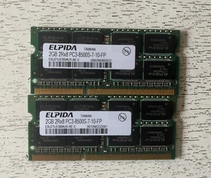 2x 2GB DDR3-RAM 2Rx8 PC3-8500S-7-05-FP Elpida Notebook Arbeitsspeicher - Bild 1 von 1
