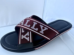 New Bally Men's Bonks Logo Slider Size 9 Sandals Red T- Strap - Picture 1 of 17