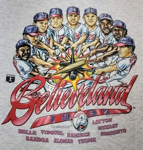 Vintage Cleveland Indians Original Believeland Caricature T Shirt XL 1995 - Picture 1 of 9