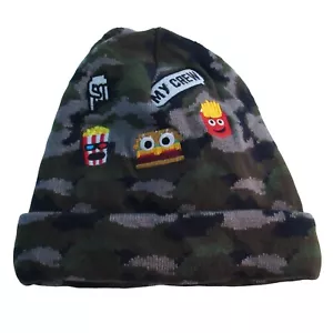 Childrens Winter Hat Green Cuffed Beanie Boys Size L Camo With Mittens Set 4T-5T - Picture 1 of 3