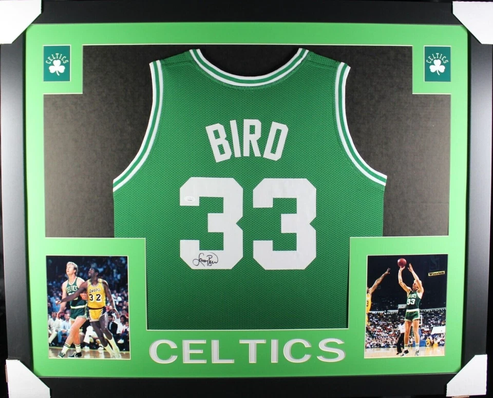Larry Bird signed framed custom jersey NBA Boston Celtics JSA COA - Image 1 of 2