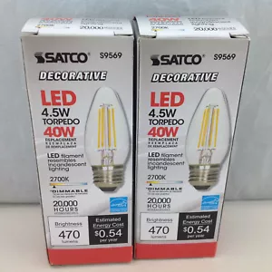Satco S9569 4.5W Decorative LED Torpedo Clear 470 Lumens Bulb Lot of 2 - Picture 1 of 4