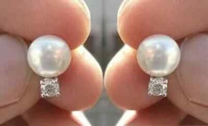 2Ct Round Cut Diamond Pearl Solitaire Stud Earrings 14k White Gold Finish - Picture 1 of 4