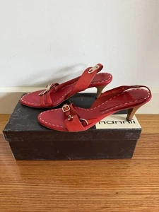 Hannii Strappy Kitten Heels Red Leather Sz 38 - Picture 1 of 6