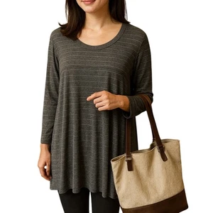Tunika-T-Shirt Soma grau gestreift XL - Bild 1 von 4