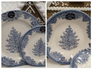 Rotal Stafford Full Set 12 BLUE WHITE CHRISTMAS TREE 4 ea Dinner Salad Bowls NEW - Picture 1 of 9