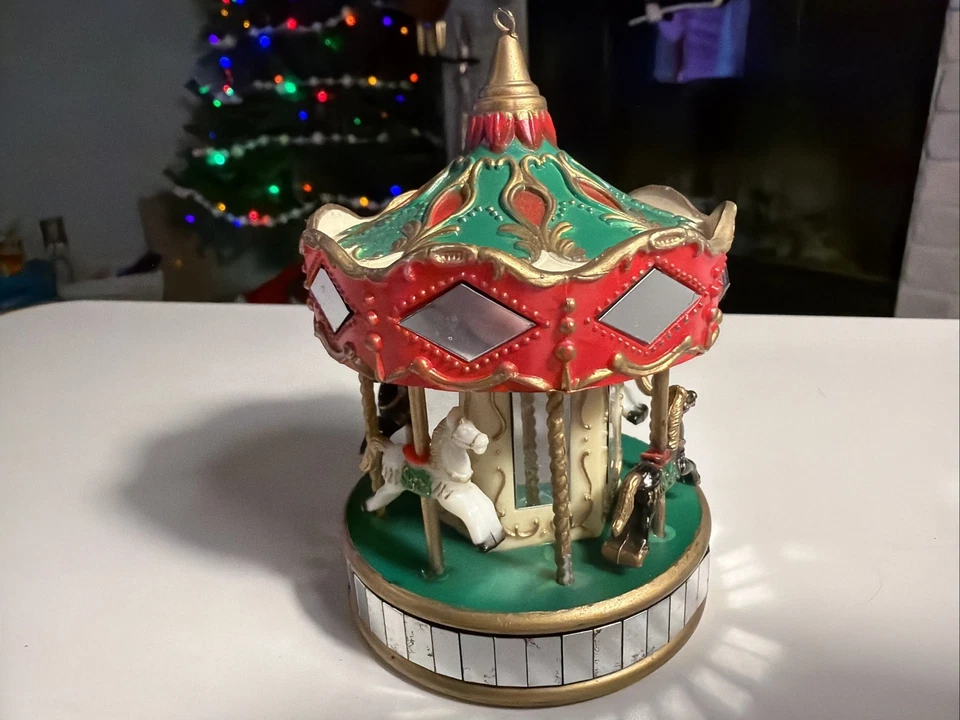 Винтажное рождественское украшение 1991 Noma Ornamotion карусель лошадь Merry Go Round  - Изображение 1 из 4