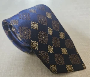 Vintage 1960er The Savoy blau & gold geometrisches Muster schmale Krawatte. - Bild 1 von 5