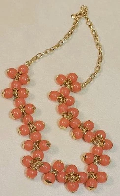J Crew Statement Necklace Beaded Cluster Cha Cha Peach 28" Long Gold Tone Signed - Image 1 of 4