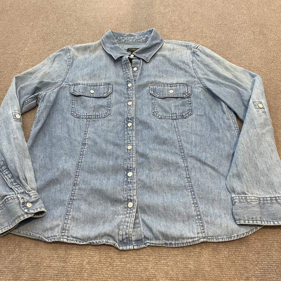 Talbots Petite Denim Chambray Button-Up Shirt Womens 14P Long Sleeve Casual - Image 1 of 4