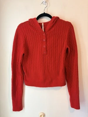 Vintage Y2K Aeropostale Henley Hooded Sweater Cable Knit Crop Large Red - Image 1 of 4