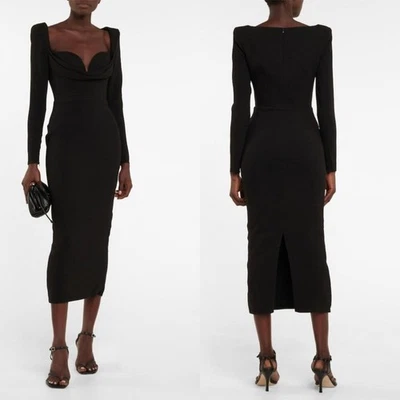 Vestido midi de crepé elástico negro Alex Perry para mujer nuevo con etiquetas - talla 6 Foto 1 de 4