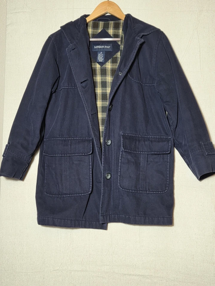 London туман Тренч, с капюшоном темно-синий/шотландский маленький маленький 100% хлопок оболочка - Изображение 1 из 4