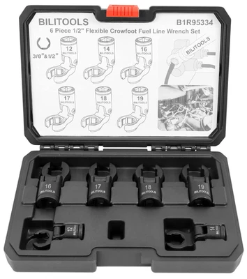 Flex Head Crowfoot Wrench Set, 3/8"&1/2" Drive, Metric 12-19mm, Flare Nut Socket - Image 1 of 4