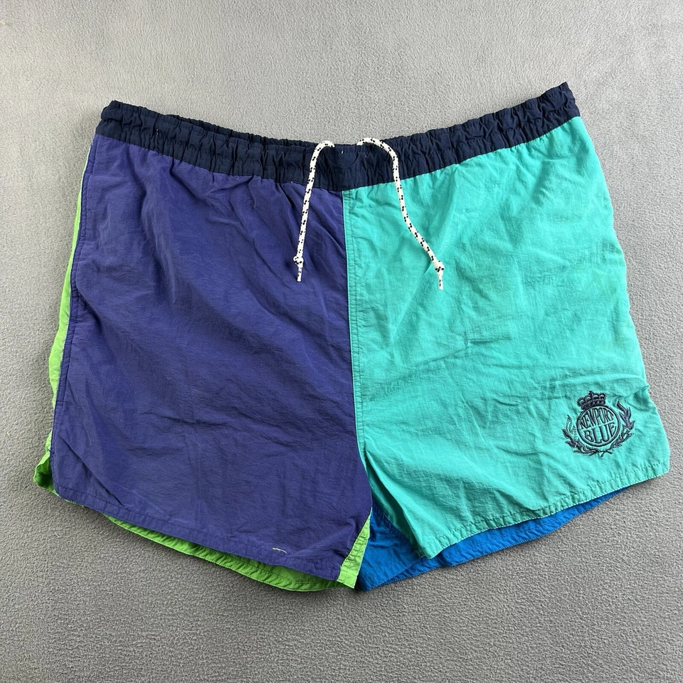 Bañador Newport Azul Para Hombre Mediano Años 90 Bloques de Color Playa Forrado Pantalones Cortos De Colección Foto 1 de 4