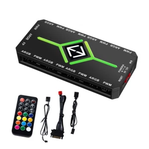 1 To 9 3 in 1 PWM ARGB Fan Hub Splitter Magnetic Suction Hub with Remote(Black) - Afbeelding 1 van 12