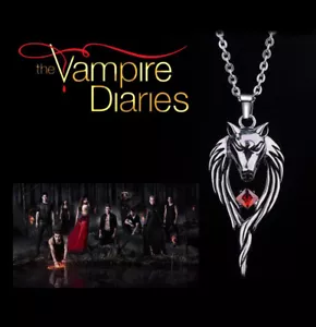 The Vampire Diaries Antique Silver, Tibetan Wolf, Ruby Gem, Pendant & Chain Set - Picture 1 of 4