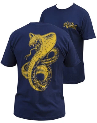 Camiseta estilo tatuagem personalizada Black Market Art Golden Cobra azul marinho cobra P-2XL - Imagem 1 de 4