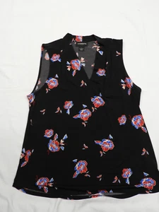 Liz Claiborne, Career V- Neck, Sleeveless - Floral - Black - Size LG - EUC - Picture 1 of 4