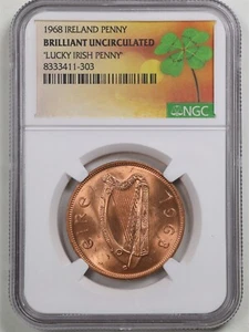 Ireland 1968 "Lucky Irish Penny" Brilliant Uncirculated NGC 8333411-303 - Picture 1 of 2