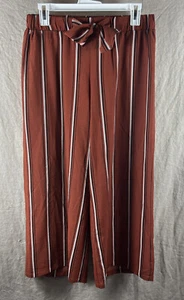 Hiatus NWT Women's Burnt Orange Striped Elastic Belted Waist Wide Leg Pants Sz L - Picture 1 of 20