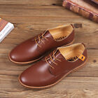 Men's Lace Up Casual Leather Flat Shoes Round Toe Solid Color Business Shoes