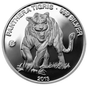 LAOS 1000 Kip 2013 PP Feinsilber "Tiger" Fabulous 15 Privy Double Sealed - Bild 1 von 3