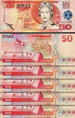 Fiji 50 Dollars 2002, UNC, 5 Pcs LOT, Consecutive, P-108a, Queen Elizabeth II - Image 1 of 4