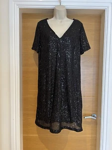 TU @ Sainsbury Ladies Black Sequinned Tunic Shift Dress Size 14 42in Chest BNWT - Picture 1 of 18