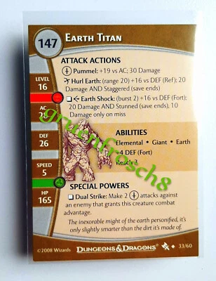 ►EARTH TITAN ►33 U ►AGAINST THE GIANTS 2008 ►D&D MINIS ROLEPLAYING STATS CARD - Bild 1 von 2