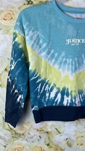 Justice Girl's Sweatshirt & Pants Set Size MEDIUM 10 Blue Neon Tie Dye 2 Piece - Picture 1 of 15