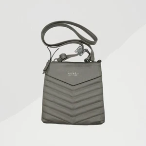 Nicole Miller New York Purse Slate Grey Diagonal Stitch Front Zip Crossbody - Picture 1 of 10