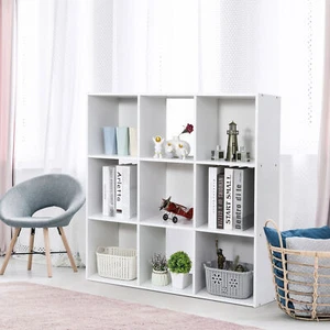 White 9 Cubes Storage Shelf Cubical Chipboard Cupboard Organizer Shelving Decor - Picture 1 of 12