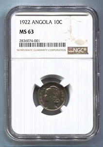 Angola - 1922 10 centavos KM#63 in NGC MS 63  - Picture 1 of 2