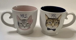 Set of two Elegant Cats Couple Coffee Mugs MR.§ MRS White blue & Pink 18oz New! - Picture 1 of 5