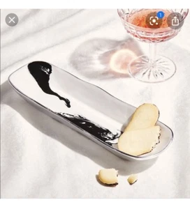 Nima Oberoi Lunares Bianco Nero Rectangular Serving Dish Tray Black White Enamel - Picture 1 of 5