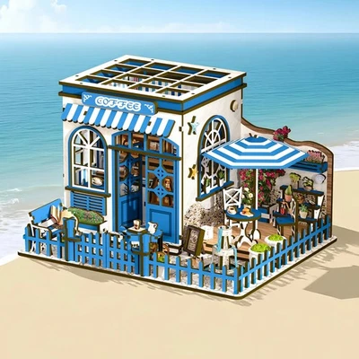 DIY Book Nook Kit, Coffee Shop, Miniature Dollhouse with LED, 3D Wooden Puzzle - Image 1 of 4