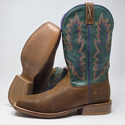 Twisted X женщин размер 8,5B Tech X Western загрузки коричневый зеленый квадратный носок WXTL001 новый - Изображение 1 из 4