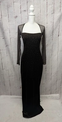 Tadashi Vtg Evening Gown Brown stretchy velour beaded sheath dress Square Neck - Image 1 of 4