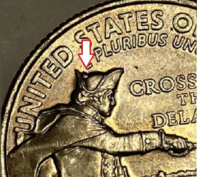 2021-P WASHINGTON QUARTER (ERROR)(DIE CHIP ON HAT)CROSSING THE DELAWARE - Image 1 of 2