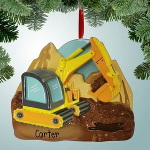 Personalized Excavator in Dirt Christmas Ornament - Picture 1 of 1