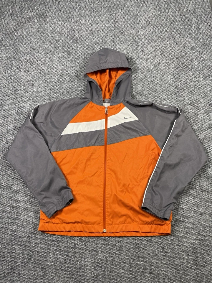 Jaqueta Nike Vintage Juventude M 8-10 Laranja Nylon Quebra-vento Zíper Completo Y2K Meninos - Imagem 1 de 4