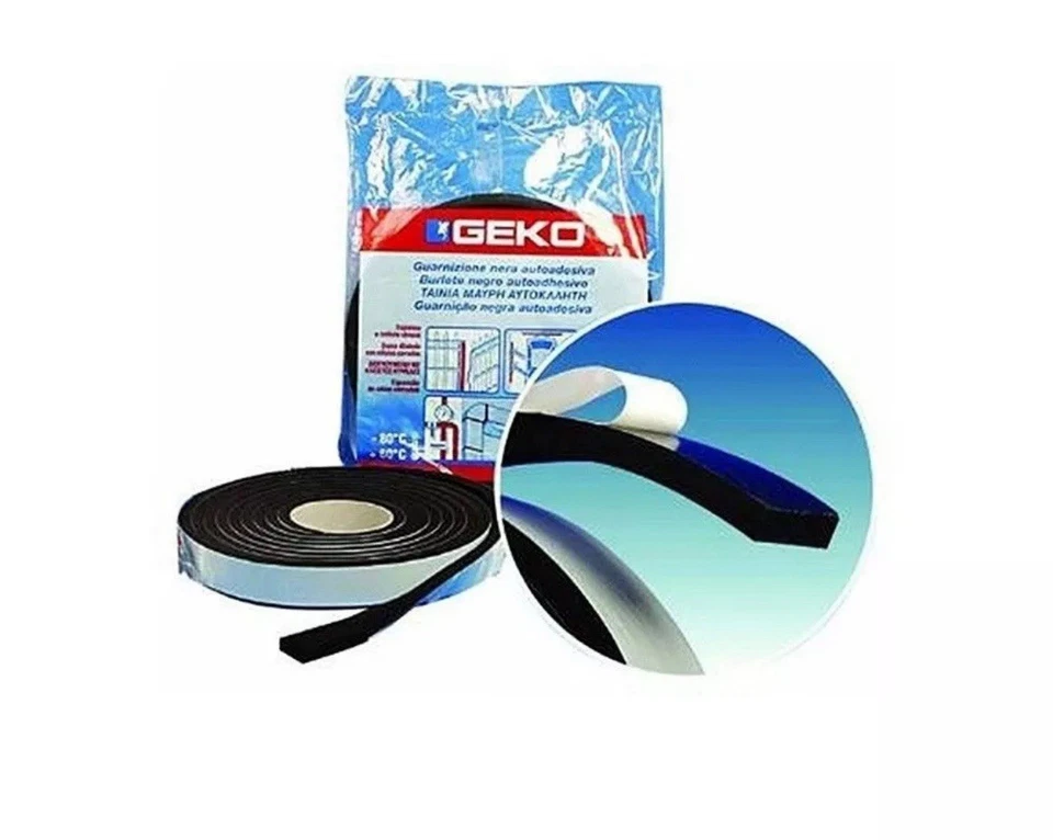 GUARNIZIONE PARAFREDDO ESPANSA NERA  ADESIVA MUSS GEKO 25X5MM X 10 MT. - Immagine 1 di 1
