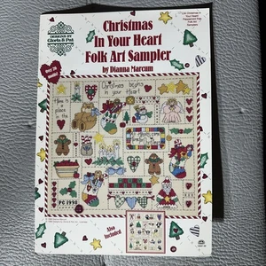 CHRISTMAS IN YOUR HEART FOLK ART SAMPLER Dianna Marcum Cross Stitch Leaflet - Picture 1 of 1