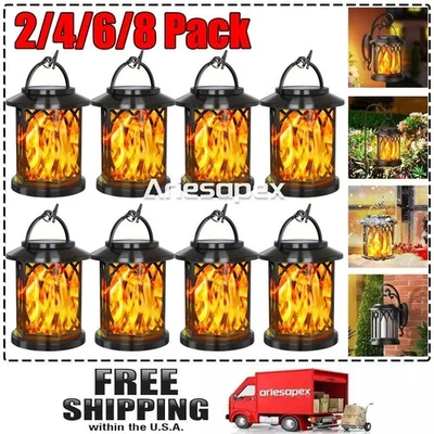 2-8Pack Hanging Solar Lights Lantern Outdoor Flickering Flames Solar Outdoor - Image 1 of 4