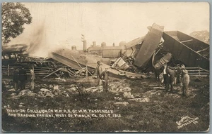 PINOLA PA RAILROAD ACCIDENT HEAD ON COLLISION ANTIQUE REAL PHOTO POSTCARD RPPC - Picture 1 of 2