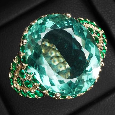 Dazzling Indicolite Green Tourmaline 16.80Ct 925 Sterling Silver Rose Gold Rings - Image 1 of 4